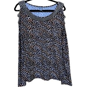 Embellished glitter cheetah top with sexy cut out on the shoulders Size XL